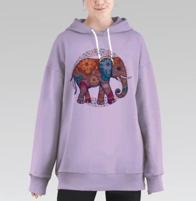 Психоделический слон – символ мудрости и гармонии, Hoodie Long Oversize Fiolet