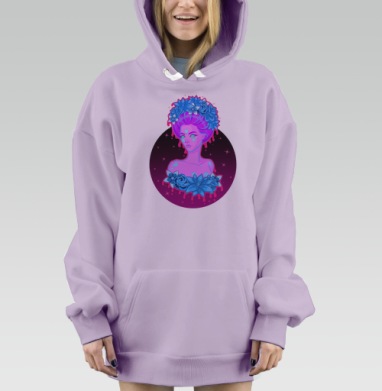 Мистическая женская фигура в неоновом сиянии, Hoodie Mjhigh Dig Mel, Fiolet, утепленная