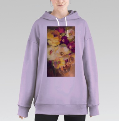 Пленительная картина цветущего сада в стиле батик, Hoodie Long Oversize Fiolet