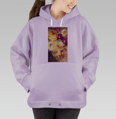 Пленительная картина цветущего сада в стиле батик, Hoodie Oversize Fiolet