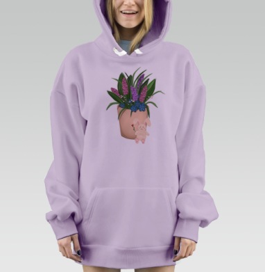 Цветы и кролик, Hoodie Mjhigh Dig Mel, Fiolet, утепленная