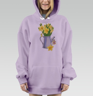 Весенняя композиция: желтые нарциссы в лейке с сердцем, Hoodie Mjhigh Dig Mel, Fiolet, утепленная