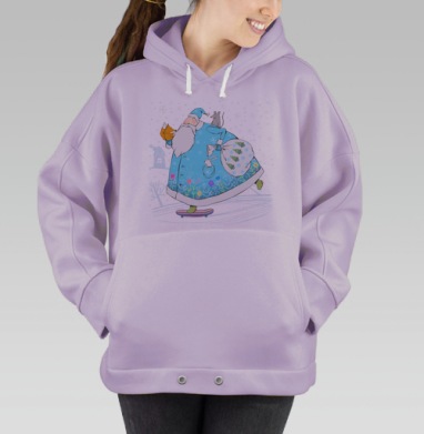 Дед Мороз на скейтборде – яркий новогодний арт, Hoodie Oversize Fiolet
