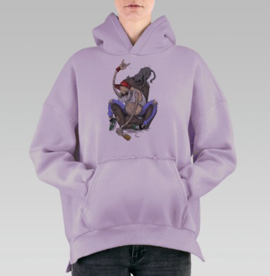 Дедушка и кот, Hoodie Oversize Fiolet, утепленная