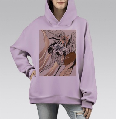 Картина с изящными лилиями в стиле модерн, Hoodie Mono Fiolet, оверсайз, утепленная