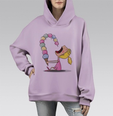 Девочка с мороженным, Hoodie Mono Fiolet, оверсайз, утепленная