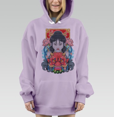 Японская маска Они и женская трансформация, Hoodie Mjhigh Dig Mel, Fiolet, утепленная