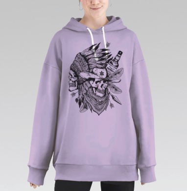 Два черепа Дикого Запада с виски и символами, Hoodie Long Oversize Fiolet