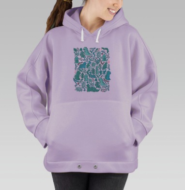 Милый бесшовный рисунок с динозаврами и листьями, Hoodie Oversize Fiolet