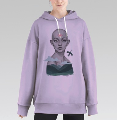 Мистический портрет с символом третьего глаза, Hoodie Long Oversize Fiolet