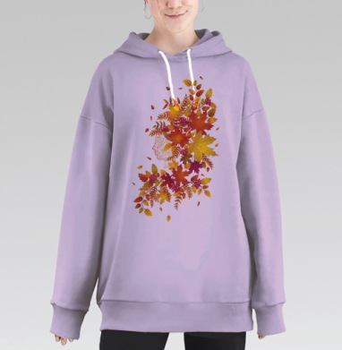 Мистическая осень: лицо в калейдоскопе листьев, Hoodie Long Oversize Fiolet