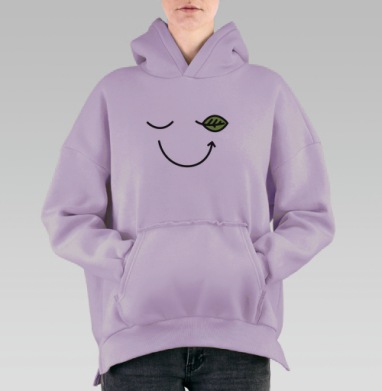 Символ зелёного листа с уникальным узором W, Hoodie Oversize Fiolet, утепленная
