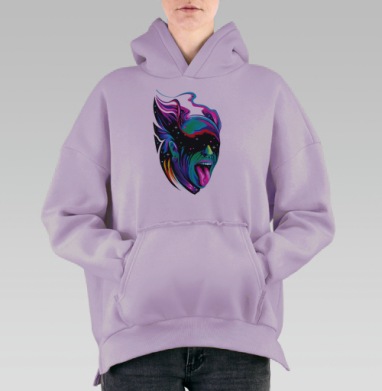 Неоновое Лицо Трансформации с Энергией Космоса, Hoodie Oversize Fiolet, утепленная