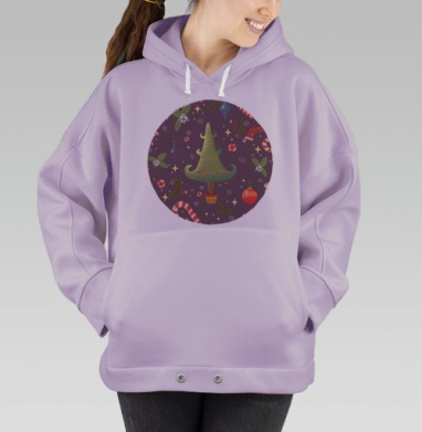 Праздничный рождественский паттерн с елкой и игрушками, Hoodie Oversize Fiolet