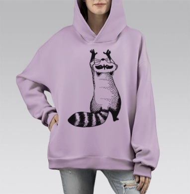 Игривые еноты в динамическом взаимодействии, Hoodie Mono Fiolet, оверсайз, утепленная