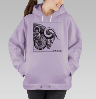 Мощь быка и мотоцикла — черно-белая иллюстрация, Hoodie Oversize Fiolet