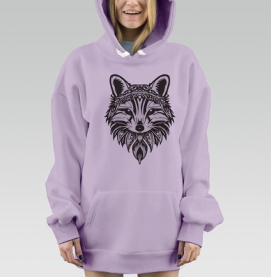 Графическая лиса — символ мудрости и силы, Hoodie Mjhigh Dig Mel, Fiolet, утепленная