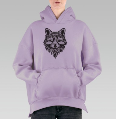 Графическая лиса — символ мудрости и силы, Hoodie Oversize Fiolet, утепленная