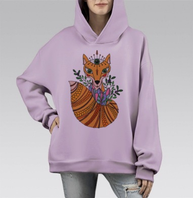 Мистическая Лиса с Третьим Глазом — Духовное Проводник, Hoodie Mono Fiolet, оверсайз, утепленная