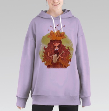 Девушка с огненно-рыжими волосами и лейкой, Hoodie Long Oversize Fiolet