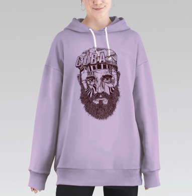 Стилизованный портрет кубинского бородатого героя, Hoodie Long Oversize Fiolet