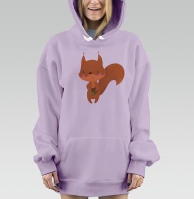 Милая белочка с жёлудем в теплых тонах, Hoodie Mjhigh Dig Mel, Fiolet, утепленная