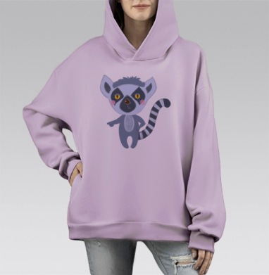 Милый лемур с игривым указующим жестом, Hoodie Mono Fiolet, оверсайз, утепленная