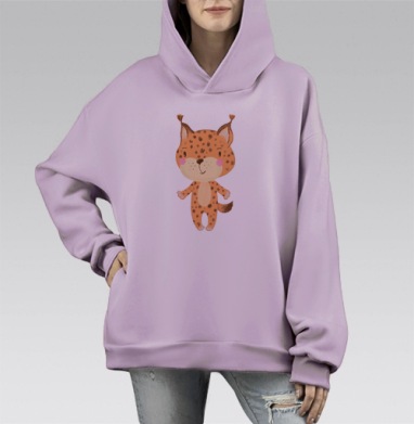 Милый рыже-коричневый лисенок с пятнами, Hoodie Mono Fiolet, оверсайз, утепленная