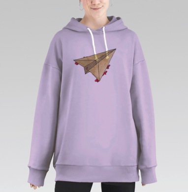 Бумажный кораблик с парусами-ракетами — стильная иллюстрация, Hoodie Long Oversize Fiolet