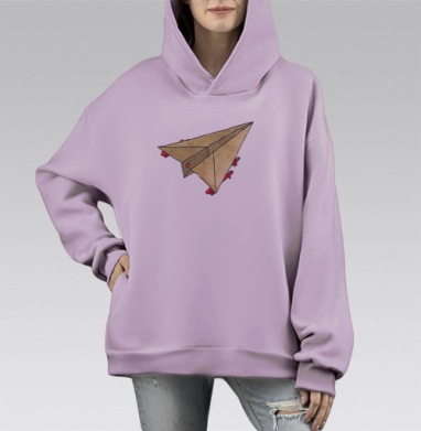 Бумажный кораблик с парусами-ракетами — стильная иллюстрация, Hoodie Mono Fiolet, оверсайз, утепленная