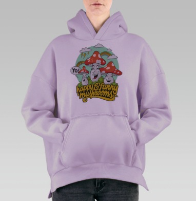 Funny Mushrooms, Hoodie Oversize Fiolet, утепленная