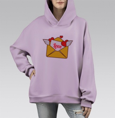 Желтый конверт с крыльями и сердцами для Любовных посланий, Hoodie Mono Fiolet, оверсайз, утепленная