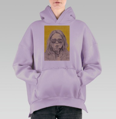 Девушка с воздушным поцелуем в солнечных очках, Hoodie Oversize Fiolet, утепленная