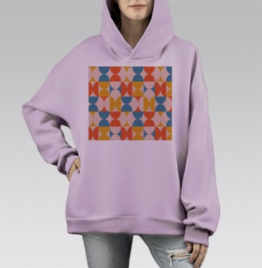 Геометрический паттерн в стиле Mid-Century Modern, Hoodie Mono Fiolet, оверсайз, утепленная