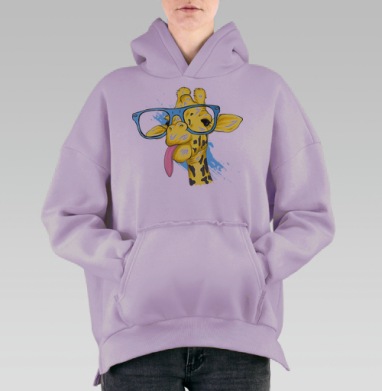 Веселый жираф с голубыми очками и длинным языком, Hoodie Oversize Fiolet, утепленная