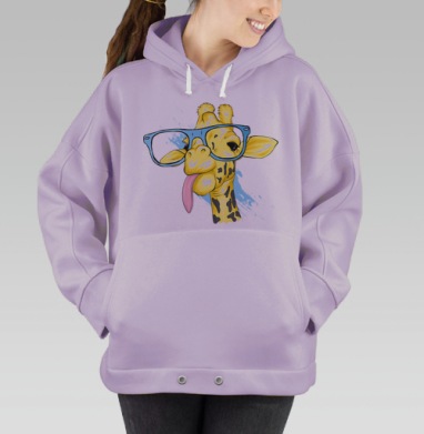 Веселый жираф с голубыми очками и длинным языком, Hoodie Oversize Fiolet