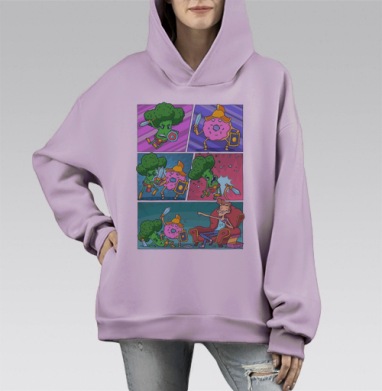 Комический Бой Брокколи и Пончика, Hoodie Mono Fiolet, оверсайз, утепленная