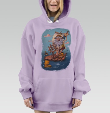 Весёлый моряк на плоту с бутылкой рома, Hoodie Mjhigh Dig Mel, Fiolet, утепленная