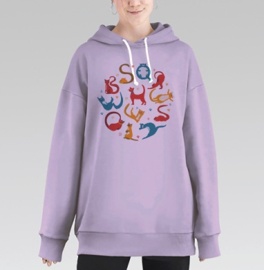 Игровой алфавит из кошек – яркий креатив, Hoodie Long Oversize Fiolet