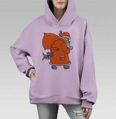 Веселая сцена с Дед Морозом и озорной собакой, Hoodie Mono Fiolet, оверсайз, утепленная