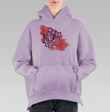 Голова тигра в огненном пламени Lose Me, Hoodie Oversize Fiolet, утепленная