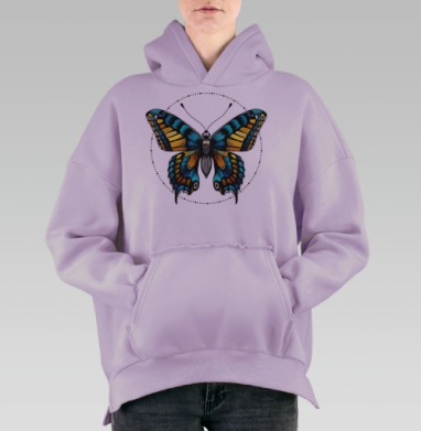 Яркая бабочка с элегантным узором и дот-ворком, Hoodie Oversize Fiolet, утепленная
