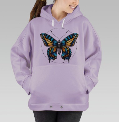 Яркая бабочка с элегантным узором и дот-ворком, Hoodie Oversize Fiolet