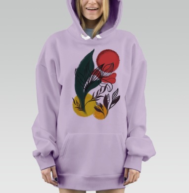 Абстрактный ботанический экспрессионизм, Hoodie Mjhigh Dig Mel, Fiolet, утепленная