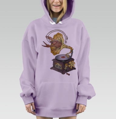 Сюрреалистичный граммофон с раком в стимпанк стиле, Hoodie Mjhigh Dig Mel, Fiolet, утепленная