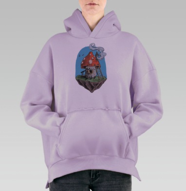 Грибной домик на парящем острове – уют и сказка, Hoodie Oversize Fiolet, утепленная