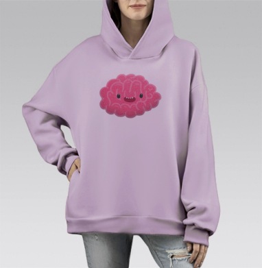 Милый розовый мозг в мультяшном стиле, Hoodie Mono Fiolet, оверсайз, утепленная
