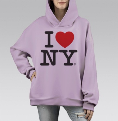 I Love NY, Hoodie Mono Fiolet, оверсайз, утепленная