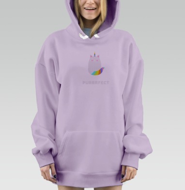 Милый единорог-кот с радужным рожком PURRRFECT, Hoodie Mjhigh Dig Mel, Fiolet, утепленная