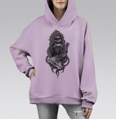 Игра на балалайке, Hoodie Mono Fiolet, оверсайз, утепленная